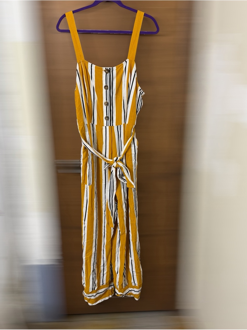 Nine West XXL Wide Leg Striped Rayon Jumpsuit Yellow & White